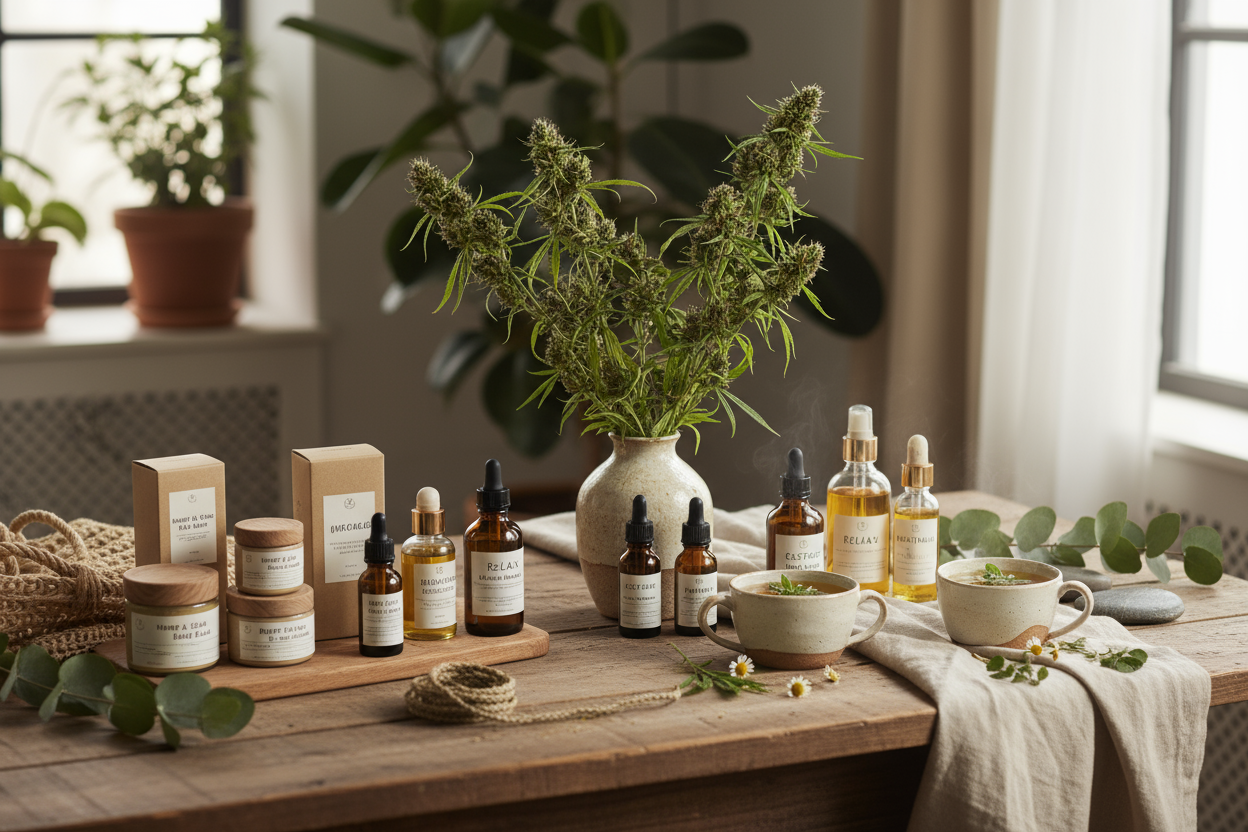 o que fazemos? Na GreenVibes selecionamos cuidadosamente flores, óleos, infusões, cosméticos e acessórios à base de cânhamo. O nosso objetivo é criar uma experiência completa, onde cada produto é pensado para trazer equilíbrio ao corpo e à mente.