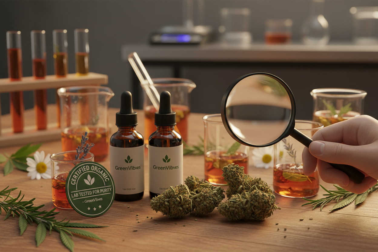 Qualidade em primeiro Lugar. Na GreenVibes só encontras produtos de confiança. Trabalhamos com fornecedores certificados e testados, garantindo flores, óleos e infusões com pureza e segurança. Cada produto passa por uma seleção rigorosa, porque acreditamos que o bem-estar começa pela qualidade.